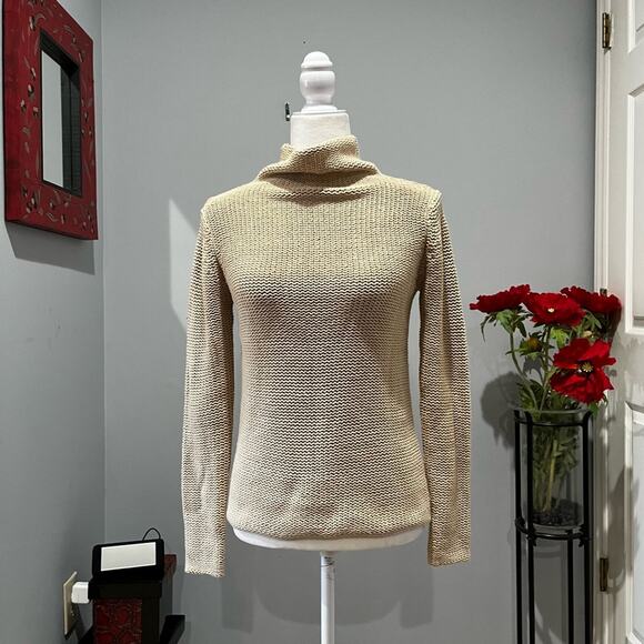 NEW Banana Republic Classic Knit Fisherman Funnel Neck Sweater Wheat XS NWT - Picture 5 of 15